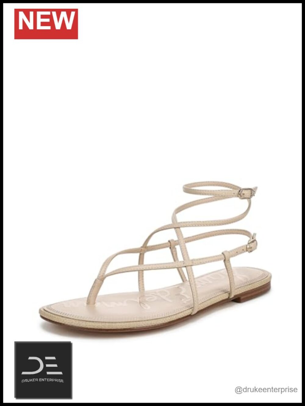 Strappy Flat Sandals Leather Slip-On Open Toe